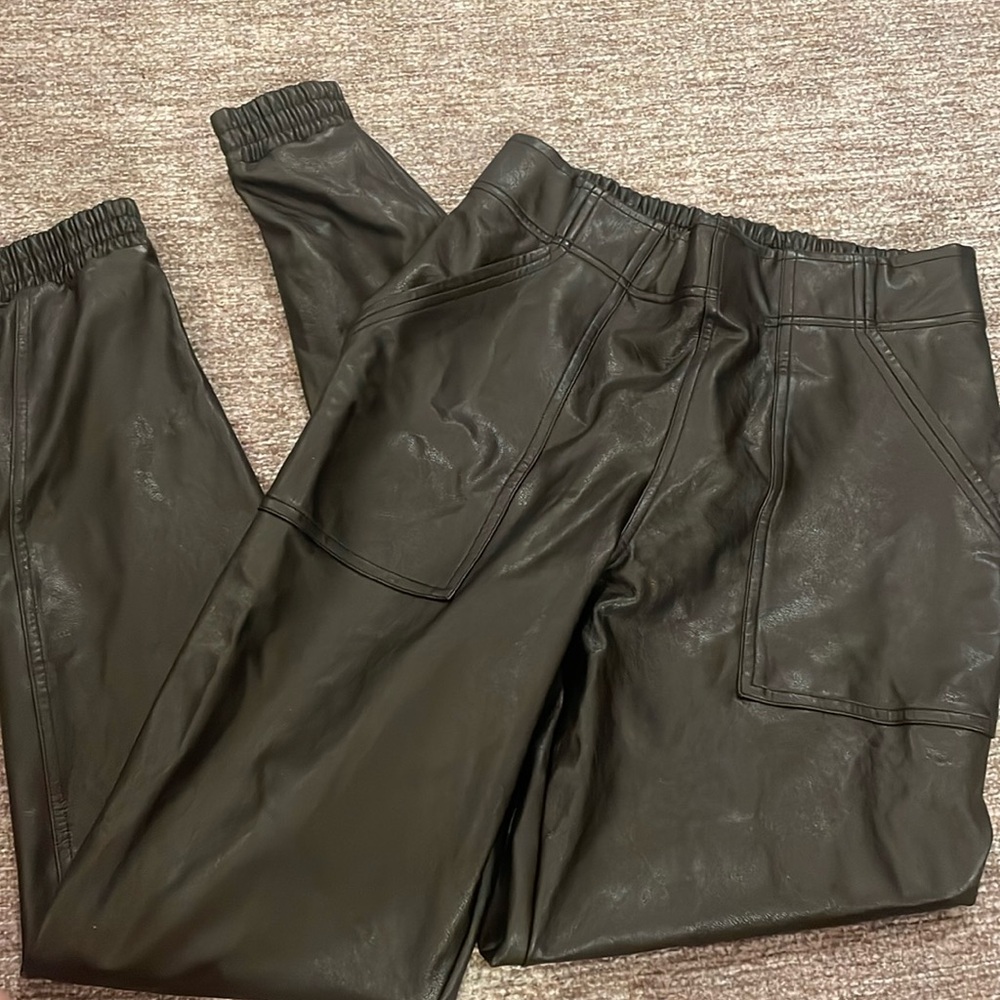 Black Spanx leather joggers